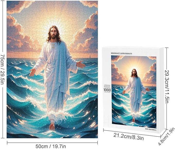 Jigsaw Puzzles for Adults 1000 Piece - Jesus Walk On Sea Wooden Puzzle，Funny Puzzle，Unique Gifts for Wall Art ，Family Puzzles，Educational Games，Challenge Puzzles