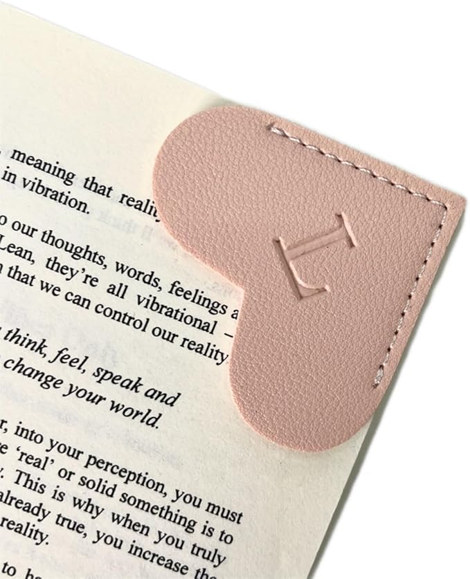 Personalized Leather Book Marks, Heart Bookmark, Unique Cute Handmade Letter Bookmarks Accessories for Reading Women, Teacher, Student, Book Lovers Book Mark Gifts (Pink, L)