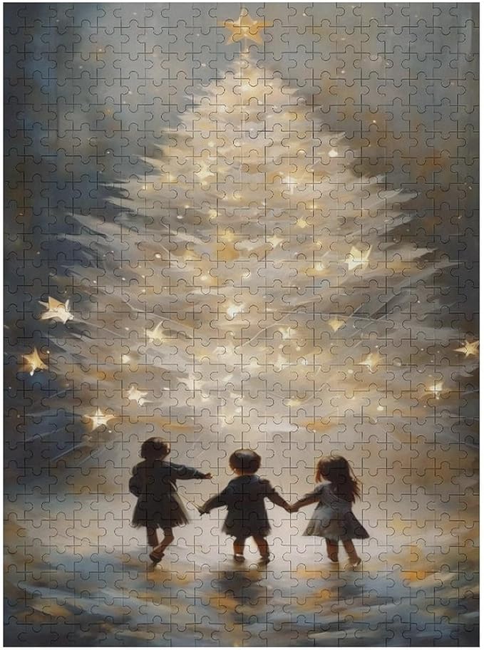 Adult Wooden Puzzle 500 Pieces - Glowing Christmas Trees and Wishing Girls Theme Jigsaw Puzzles， Exquisite Art Design，for Puzzles Challengers and Enthusiasts，Puzzle Games for Children and Adults