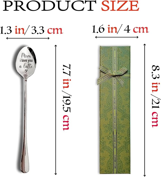 I Love You Mom Coffee Spoons - Stainless Steel Dessert Spoon, Tea Cafe Espresso Coffee Lovers Gift for Her, Mom Birthday Gift Spoons