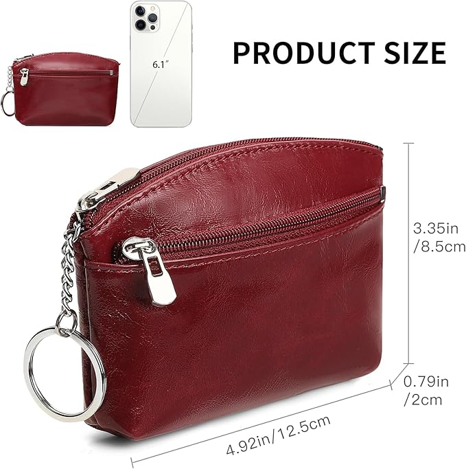 SENDEFN Genuine Leather Small Coin Purse Pouch Change Holder Wallet for Women With KeyChain