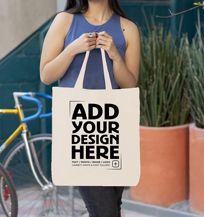 shop4ever Personalized Custom Design Your Own Eco Cotton Tote Reusable Shopping Bag Customizable Gift