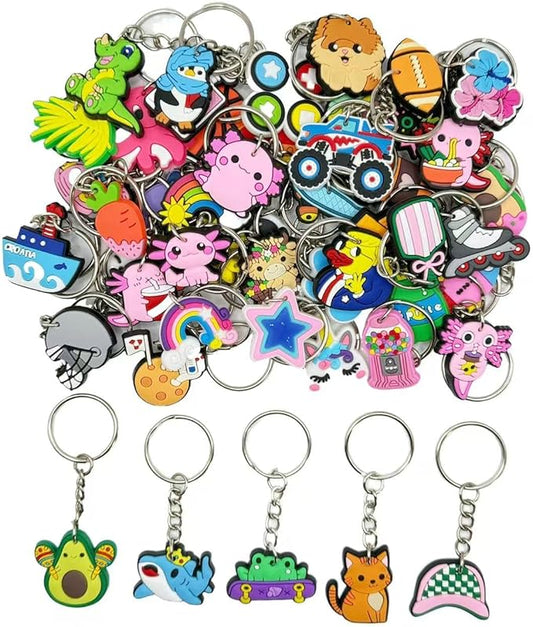 Ella & Emma 30/50/100 Bulk Different Keychains, Mixed Non-Repeat Cute Key Chain for Classroom Prizes Students Incentives Holiday Gifts Party Favors (50pcs Mixed)