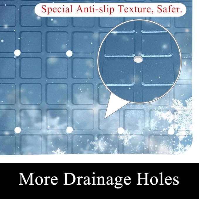 Non Slip Bath Mat for Tub, 15.1 x 26.8 Inch Bathtub Mat Machine Washable Shower Mat with Drain Holes and Suction Cups, Christmas Winter Snowfall White Snowflakes Blue Background