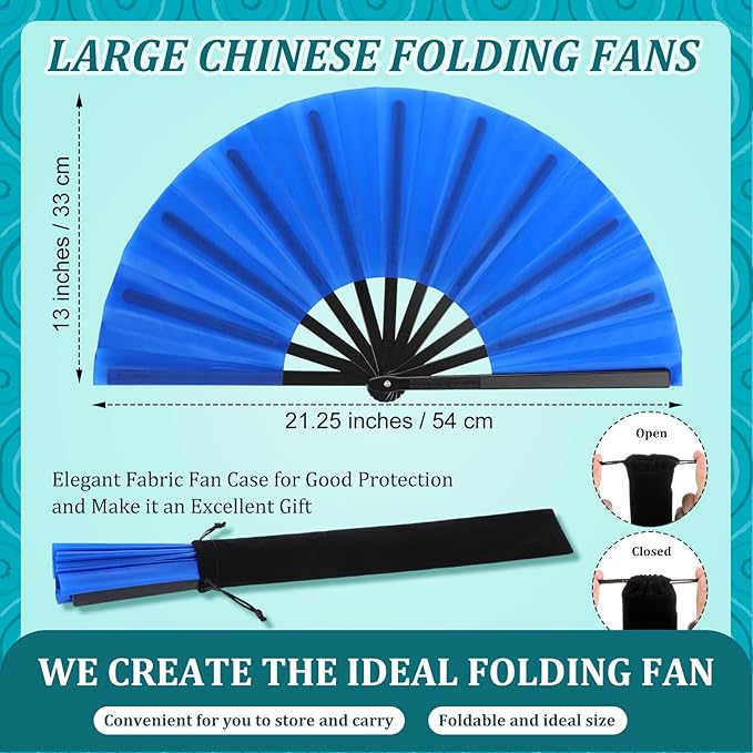 Blulu 4 Pcs 11 Inch Large Folding Hand Fans for Line Dancing Clapping Popping Rave Fans for Kids Women Men for Dancing Boots on The Ground Festival Party Decoration(Classic Style, Classic Color)