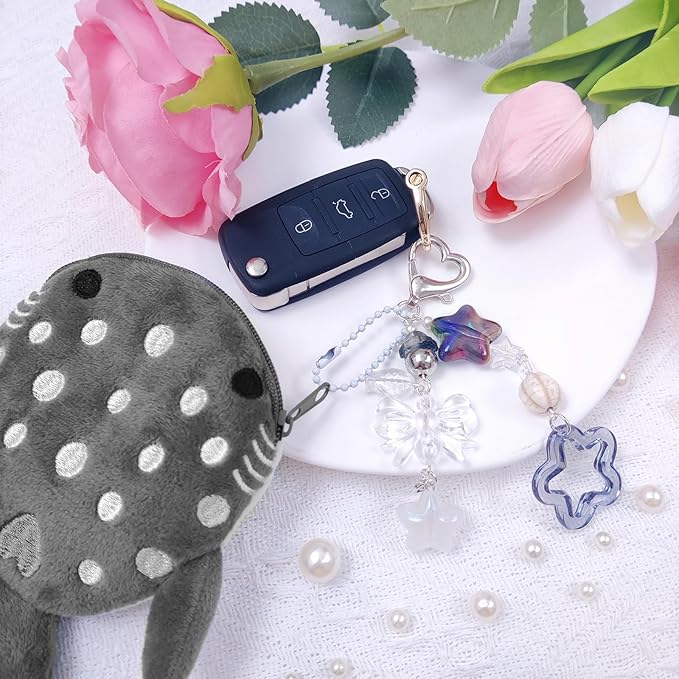 Cute Keychain Whale Shark Coin Purse Keychain Cute Plush Zipper Change Pouch, Kawaii Handmade Wallet for Women