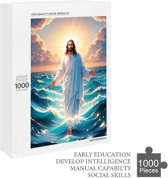 Jigsaw Puzzles for Adults 1000 Piece - Jesus Walk On Sea Wooden Puzzle，Funny Puzzle，Unique Gifts for Wall Art ，Family Puzzles，Educational Games，Challenge Puzzles