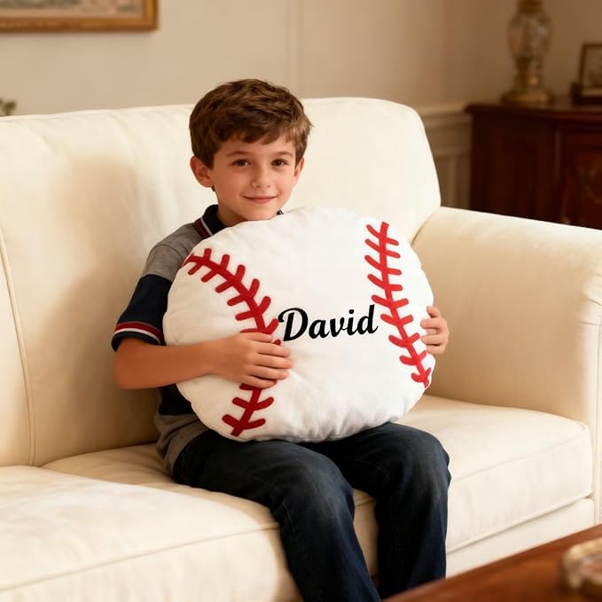 Personalized Name Baseball Pillow Custom Name Baseball Pillow for Boys Girls Customized for Baseball Fans Kids Birthday Sports Room Decore Game Day Sofa Cushion