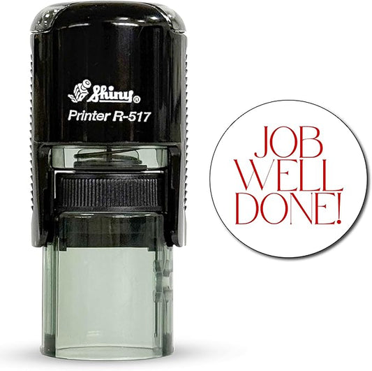 Shiny Job Well Done Teacher Stamp, Round Self Inking Stamp for Classroom, Red Ink