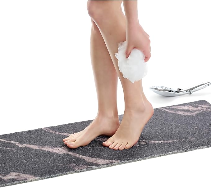 Non Slip Bathtub Mat Shower Mat for Tub - Loofah Bath Mats for Bathroom - 40x16 Bathtub Floor Mat - Textured Anti Slip Bath Mat Without Suction Cups - Secure Mat for Wet Areas (40x16 Marble Black)