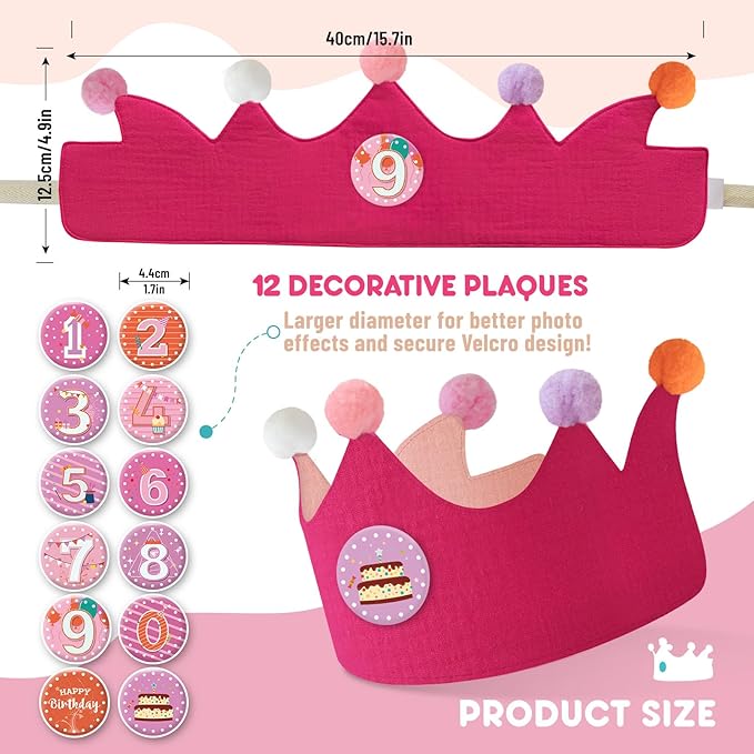 Reusable Birthday Crown with Numbers,Kids Birthday Hat Fabric Crown Pertain Kids Boy Toddler Girl Baby Bday Hats