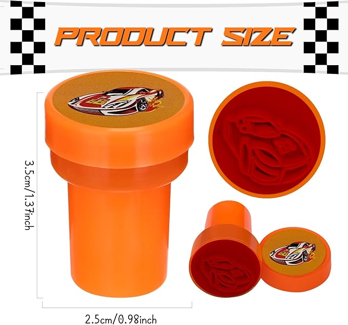 Cinrobiye 24 Pcs Race Car Stampers for Boys Girls, Racing Birthday Party Supplies Favors, Classroom Rewards, Carnival Prizes, Goodie Bag Pinata Fillers for Let’s Go Racing Checkered Flag Party