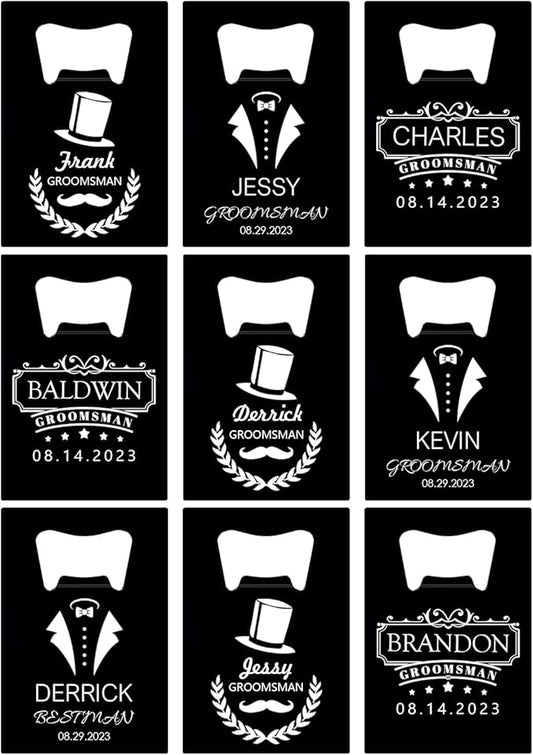 9PCSPersonalized Bottle Openers Credit Card Size, Groomsmen Best Man Gifts for Wedding Bachelor Party, Stainless Steel Beer Bottle Opener