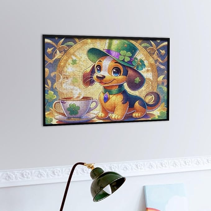 Wooden Puzzle - St. Patrick's Day Dachshund Wooden Puzzles for Adults 300 Pieces Challenge Puzzles，Educational Games，Family Puzzles，Unique Gifts for Wall Art ，Funny Puzzles