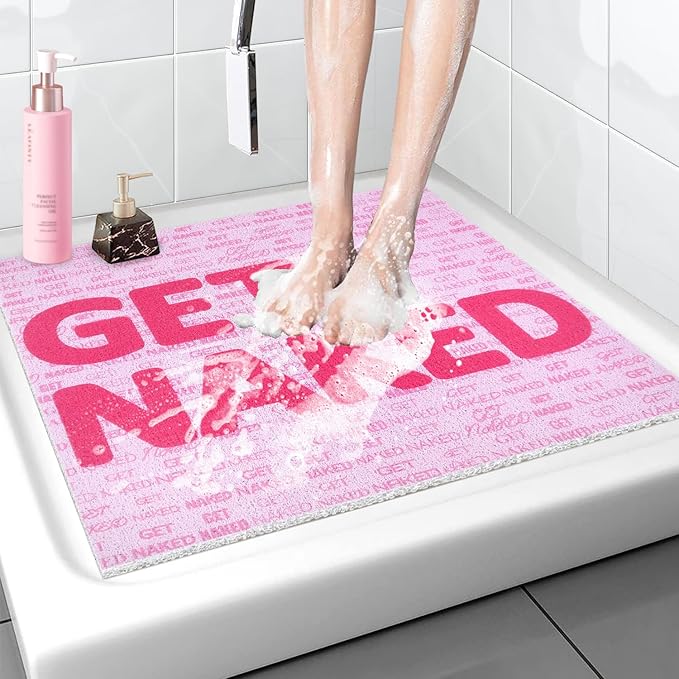 Shower Mat Non Slip Square - 32x32 Inch Soft Comfortable Shower Floor Mat with Drain - PVC Loofah Bath Mat for Shower, Bathroom and Wet Areas - Quick Drying & Easy Cleaning