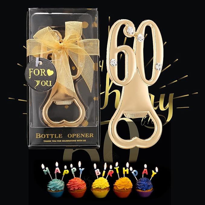 24 Pack 60th Bottle Openers Golden 60th Birthday Favors for Guests 60th Birthday Bottle Opener Party Favors 60th Wedding Anniversary Party Souvenirs Decorations (Black Gold 60)