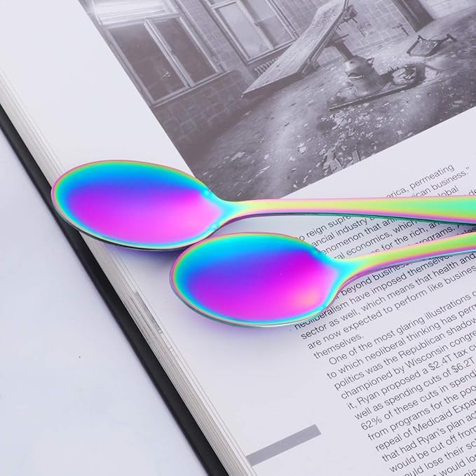 Buyer Star 12 Pieces RainbowTeaspoons 5.5-Inch Mini Coffee Spoons Stainless Steel Sugar Demitasse Espresso Spoons