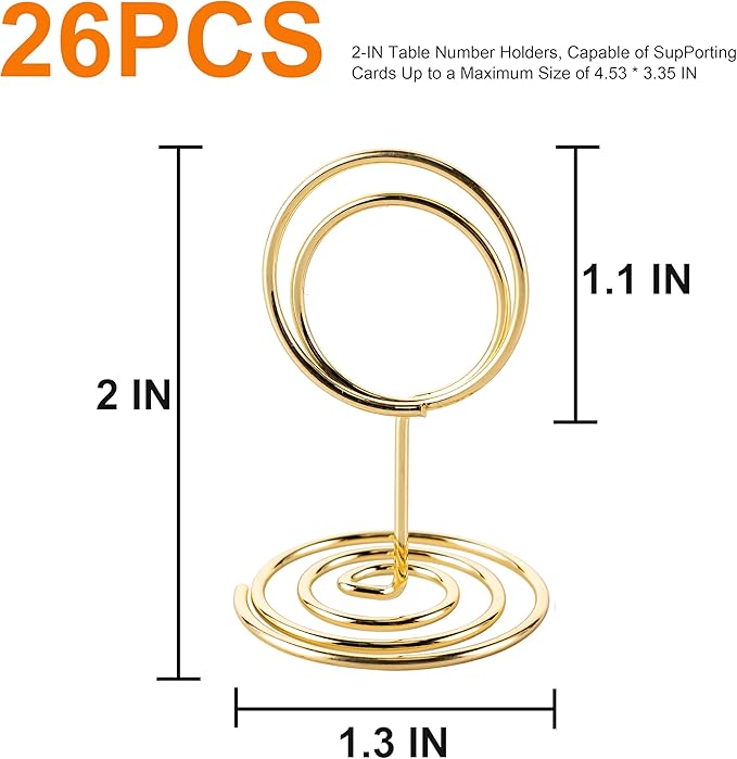 Hoewina 26Pcs Table Number Holders, Place Card Holder, Wire Picture Holder, Small Size Table Card Holders, Photo Holder for Centerpieces, Wedding Reception, Party, Birthday (Gold)