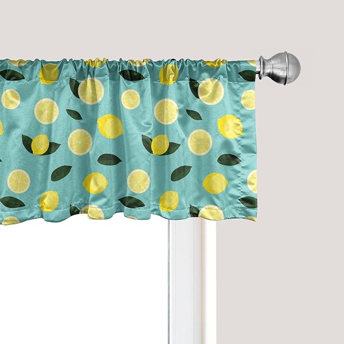 Ambesonne Lemons Window Valance, Tropical Citrus Slices Rhythmic Summer Tasty Continuous Pattern, Curtain Valance for Kitchen Bedroom Decor with Rod Pocket, 42" x 12", Emerald Pastel Yellow