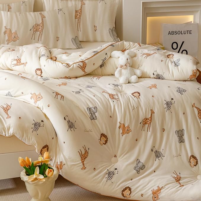 2PCS Toddler Bedding Set, Ultra Soft Marshmallow Fluffy Comforter Bed Sets for Kids Boys Girls Infant, Cute Microfiber Lightweight Machine Washable All Seasons Bedroom (Wildlife Park)