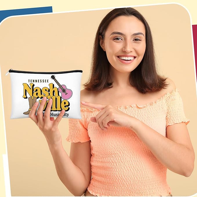 Reginary 6 Pcs City Cosmetic Bag Souvenir Gifts New York Zipper Pouch Chicago Souvenir Seattle Boston Nashville London Paris Italy Alaska Gifts Memento for Women Traveler(Nashville)