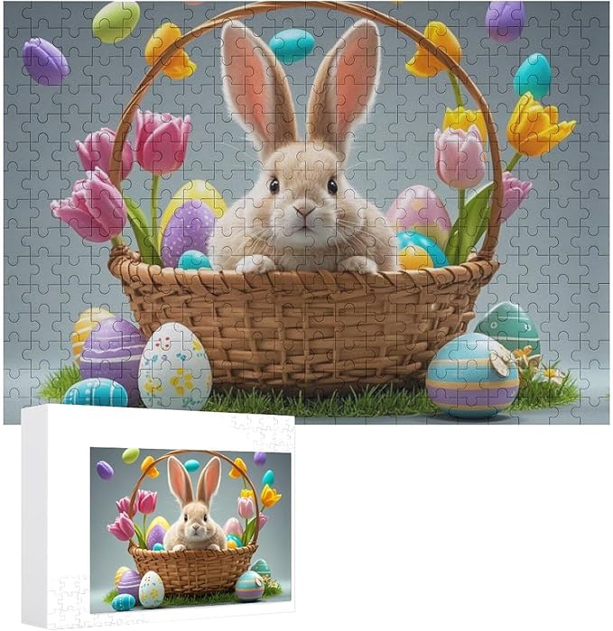 Wooden Puzzle - Easter Tulips Bunny Jigsaw Puzzles，Wooden Puzzles for Adults 300 Pieces Challenge Puzzles，Educational Games，Family Puzzles，Unique Gifts for Wall Art,Funnny Puzzles