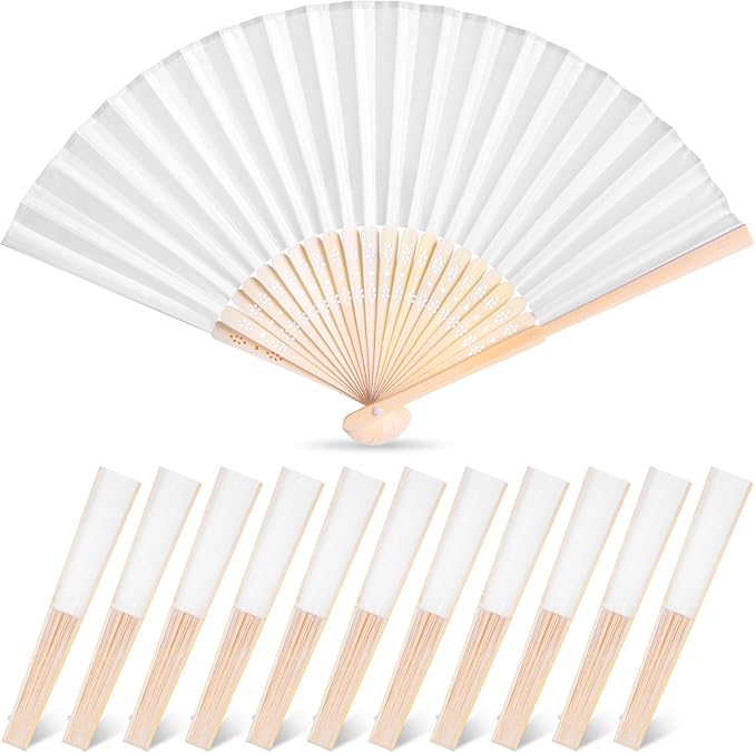 JOHOUSE 12 Pcs Wedding Fans, 8.3 Inch White Folding Hand Fans for Women, Wedding Guest Gifts, Party Favors, Dancing Props, DIY Crafts & Summer Cooling
