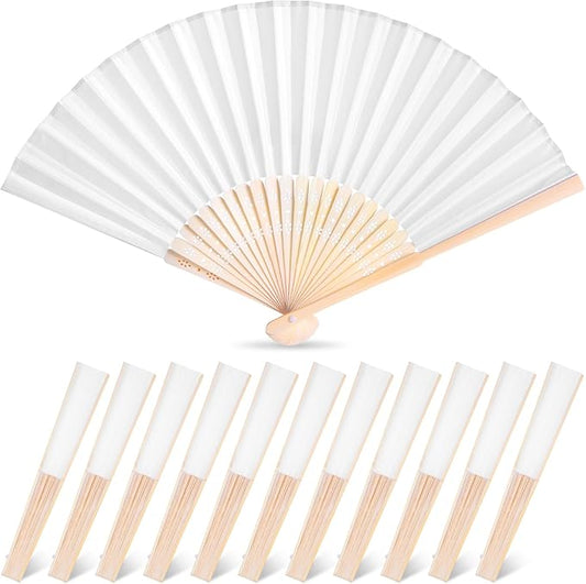 JOHOUSE 12 Pcs Wedding Fans, 8.3 Inch White Folding Hand Fans for Women, Wedding Guest Gifts, Party Favors, Dancing Props, DIY Crafts & Summer Cooling