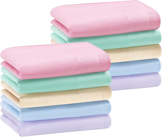HOULIFE 100% Cotton Unisex Handkerchiefs, Solid Stripe Handkerchiefs for Men & Women Soft Cotton Hankies 15.7x15.7 ”