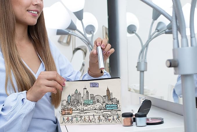 Cities Around the World Artwork Cosmetic Bag Series – Designed in USA, Travel Makeup Bag with Zipper, Souvenir Gift for Women, Artwork Organizer for Purse or Toiletry (Atlanta)
