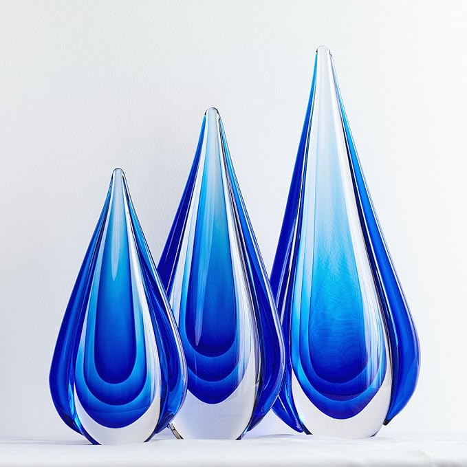 Luxury Lane Hand Blown Water Drop Sommerso Art Glass Sculpture for Home Decor 8.5 inch Tall Centerpiece Table Decoration