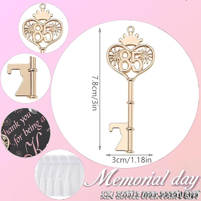48PCS 85th Birthday Bottle Opener 85 Souvenir Party Supplies Key Opener 85th Baby Birthday Return Gifts Wedding 85th Anniversary Party Decor(48,85th key)