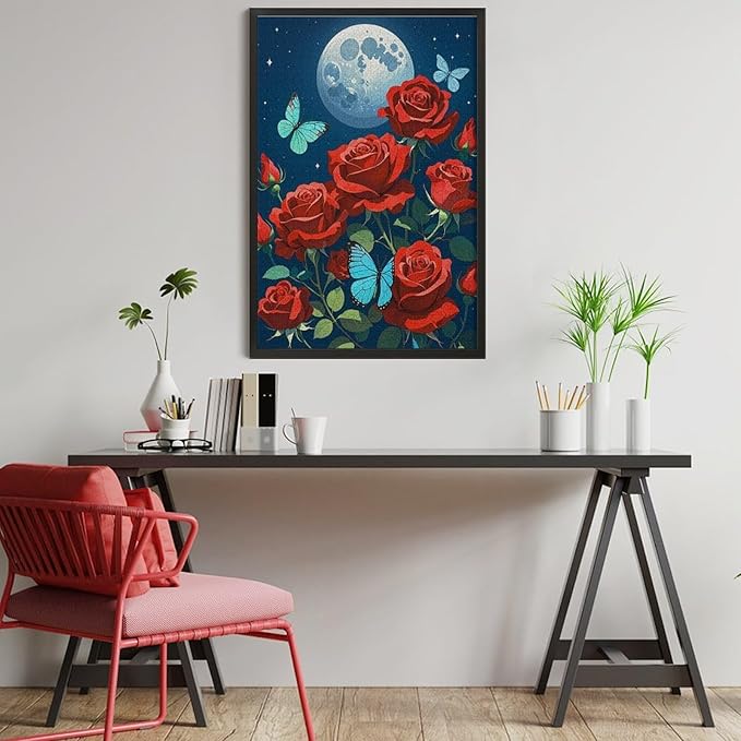 Jigsaw Puzzles for Adults 1000 Piece - Butterfly Red Rose Garden Wooden Puzzles, Funny Puzzles，Unique Gifts for Wall Art，Family Puzzles，Educational Games，Challenge Puzzles