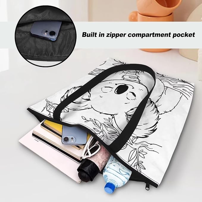Cartoon Animal Printed DIY Coloring Tote Bag Waterproof Paper Handbags for Women Large Travel Shoulder Bags Purses
