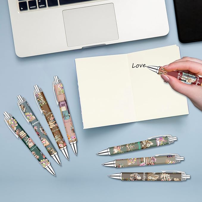 Idealmuzik Book Lover Pens Set – Cute Reading-Themed Gel Pens for Women, Teens, and Kids – Cozy Library Aesthetic Stationery for Journalers, Students, and Writers, 8 Pack
