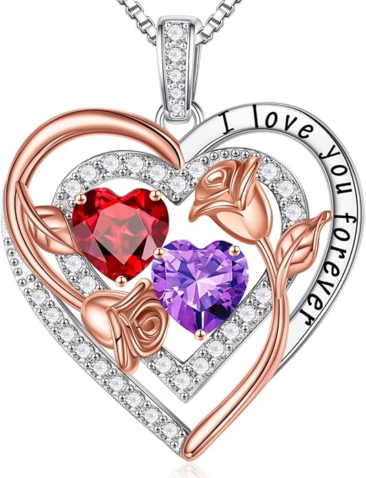 Iefil Valentines Day Gifts for Her - Sterling Silver Birthstone Necklace Anniversary Birthday Gifts for Her Wife Mom Daughter