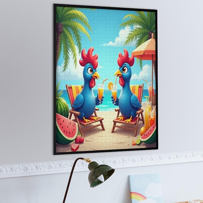 Jigsaw Puzzles for Adults 1000 Piece - Cartoon Seaside Holiday Chicken Wooden Puzzles, Family Puzzles，Educational Games，Challenge Puzzles Puzzle Games