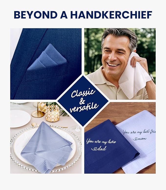 Selected Hanky 100% Pure Cotton Handkerchiefs with Stiching Assorted Color, 5 Colors