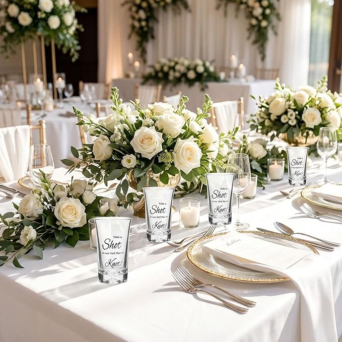 25 Set Wedding Favors for Guests Bulk,Acrylic Take a Shot We Tied the Knot Wedding Shot Glasses with Bottle Opener Thank You Cards and Organza Bags,Souvenirs for Guests