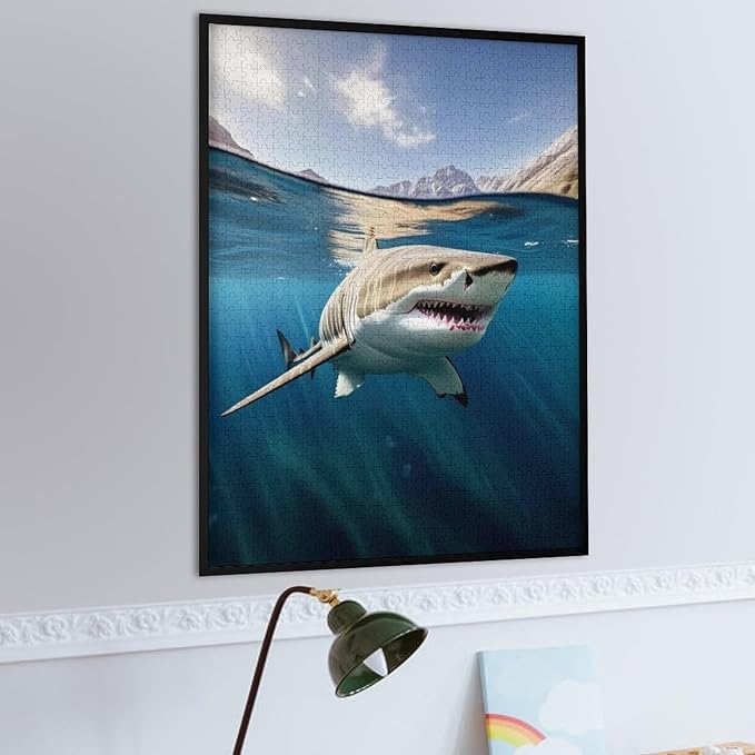 Puzzles for Adults 1000 Pieces Wooden Jigsaw Puzzle - Shark on The Water Theme Puzzle，Party Games，Family Toys，Educational Puzzles，Stress Relief Wooden Puzzle，Gifts for Family，Colleagues and Friends
