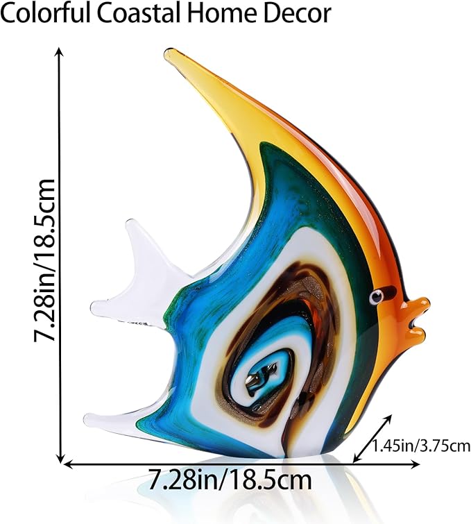 DOVDOV Hand Blown Glass Fish Sculpture, red and Colorful Glass Fish Decorations, Colorful Home Decorations for Bookshelf, Office, Living Room TV Stand, Room Decor Aesthetics.