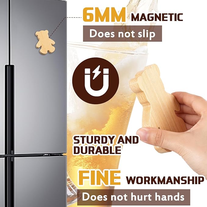Vesici 24 Pcs Magnetic Bottle Opener 2.5" DIY Bamboo Bear Shape Baby Shower Bottle Opener Favors Wooden Beer Openers Fridge Refrigerator Magnet Gift for Baby Shower Guests Wedding Party Souvenirs