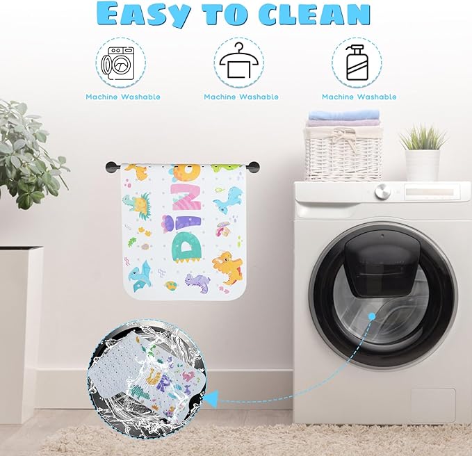 Baby Bath Mat for Tub Non Slip Kids Bathtub Mat Extra Long 40X16 Inch Toddler Bath Tub Shower Mat Anti Slip with Suction Cups & Drain Holes, Machine Washable (Dino Letters)