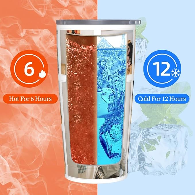 Personalized Custom tumbler Coffee Mug with Lid and Straw Hot and Cold Stainless Steel Vacuum Insulated Travel Mug with Photo Personalized tumbler Gift (20 oz, Funnel，9 photos)
