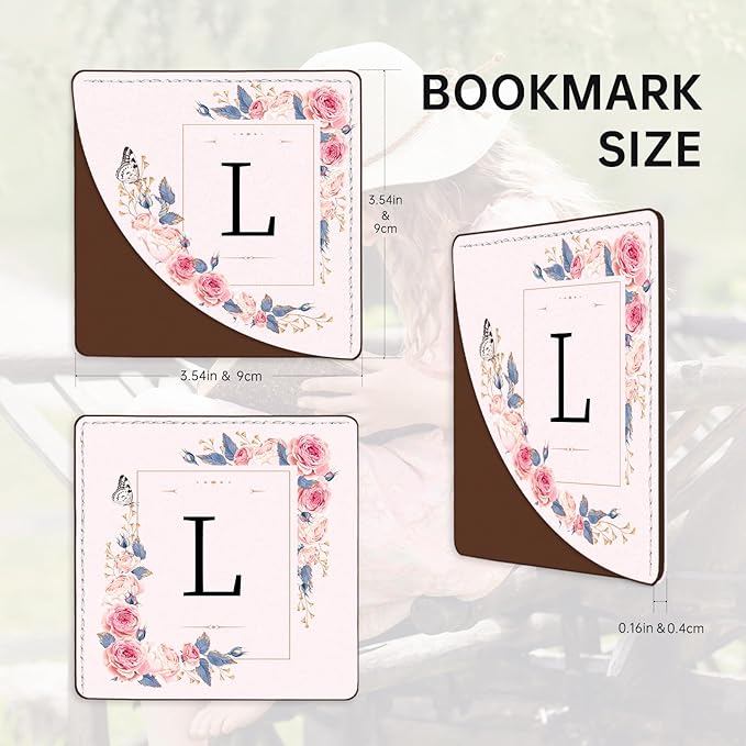 2 Pack A-Z Leather Book Corner Bookmark, Durable Handmade Reading Accessories - Gifts for Readers, Women, Men, Teachers, Students L