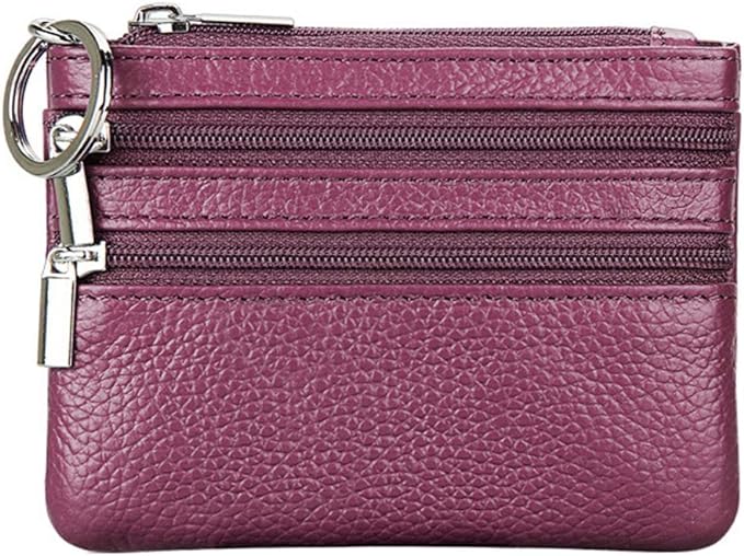 Women's Genuine Leather Coin Purse Mini Pouch Change Wallet with Keychain