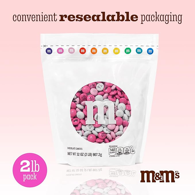 M&M'S World It's A Girl Milk Chocolate Candy 2lb Bag with Pink and White M&M'S for Baby Girl Showers Gender Reveal Parties and Baby Celebration Favors