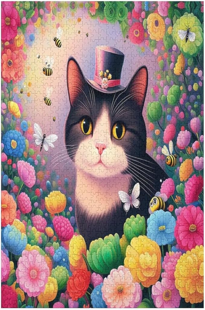 Wooden Puzzles 1000 Piece，Cat Portrait Themed Jigsaw Puzzles，Educational Games，Family Puzzles，Unique Gifts for Wall Art，Funny Puzzles，Stress Relief Games，Puzzle Games