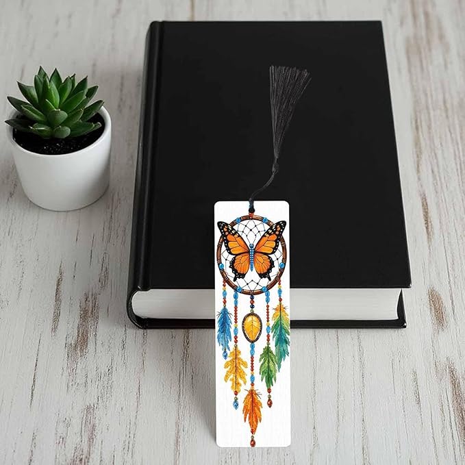 Tribal Dreamcatcher Bookmarks 5 Pcs Magic Tribal Feathers Butterfly Wooden Bookmark with Tassels for Reading Book Lovers Gift Office School Readers Teacher