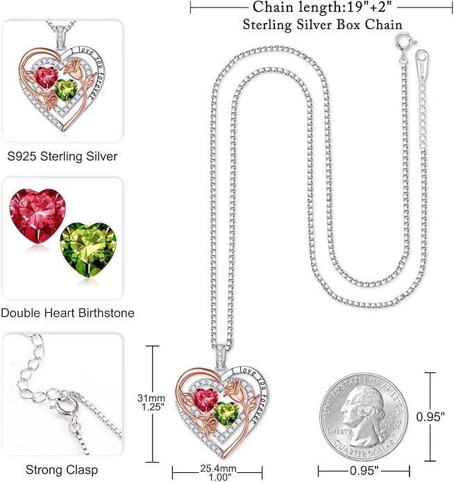 Iefil Valentines Day Gifts for Her - Sterling Silver Birthstone Necklace Anniversary Birthday Gifts for Her Wife Mom Daughter